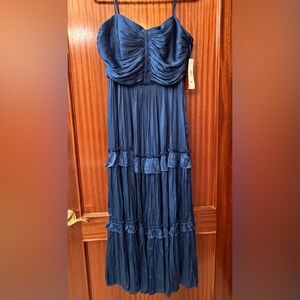 Aqua Navy Blue Midi Dress